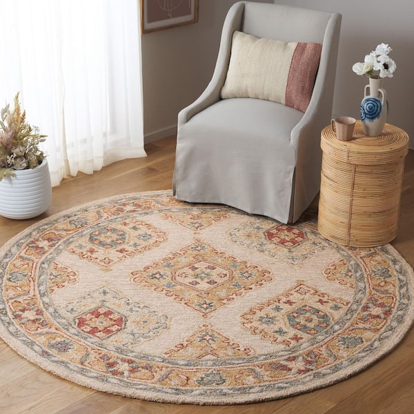 Metro Beige/Rust 6 ft. x 6 ft. Diamond Ornate Border Round Area Rug