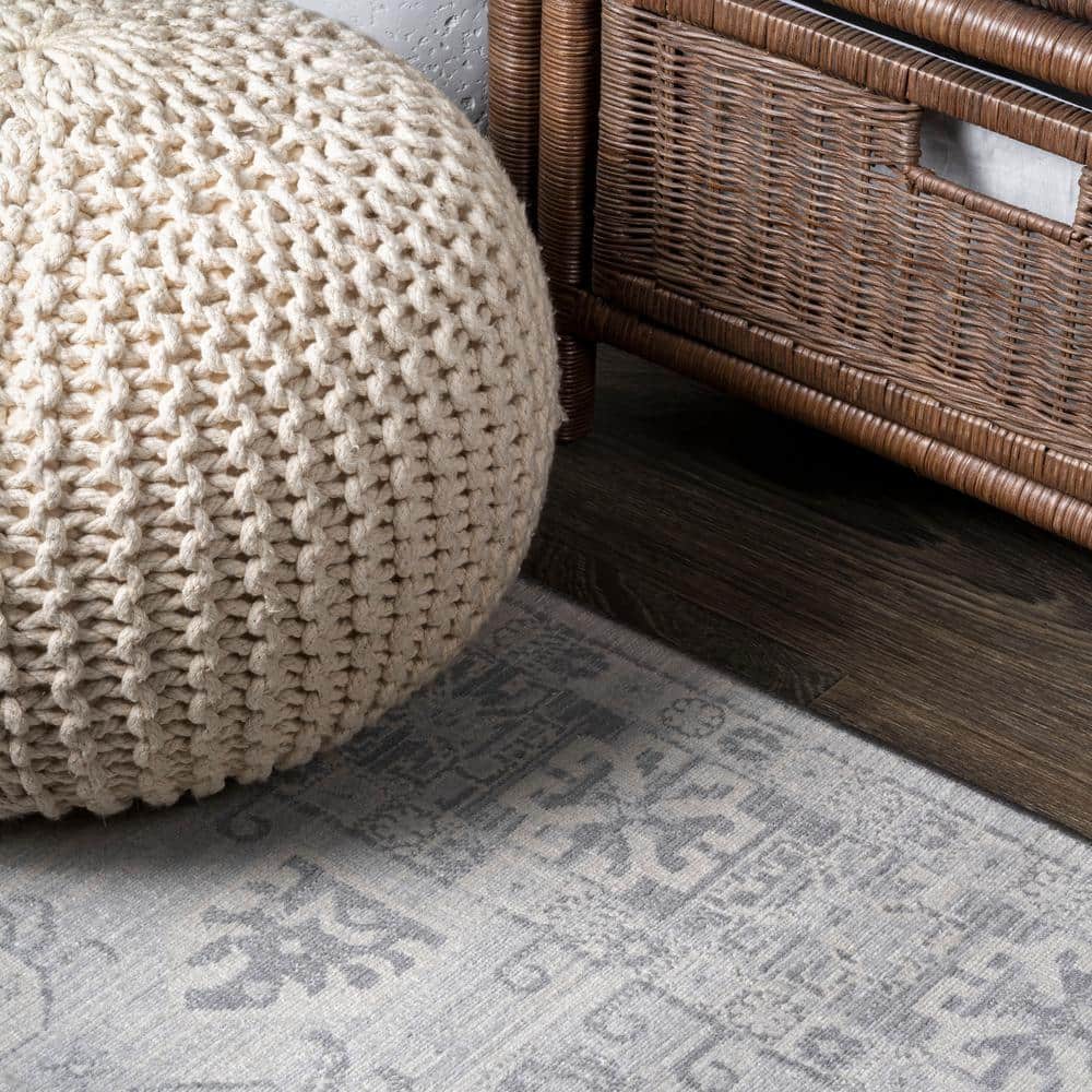 Elegant 8' Gray Square Synthetic Reversible Area Rug