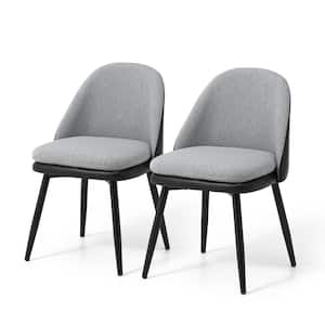 Modern Multi Color Dining Chair with Metal Black Tapered Legs - Black Leatherette Mixed Grey Fabric(Set of 2)