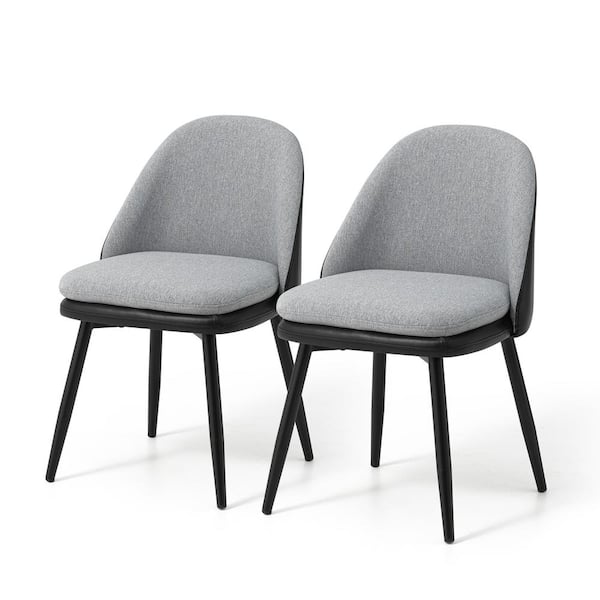 Glitzhome Modern Multi Color Dining Chair with Metal Black Tapered Legs - Black Leatherette Mixed Grey Fabric(Set of 2)