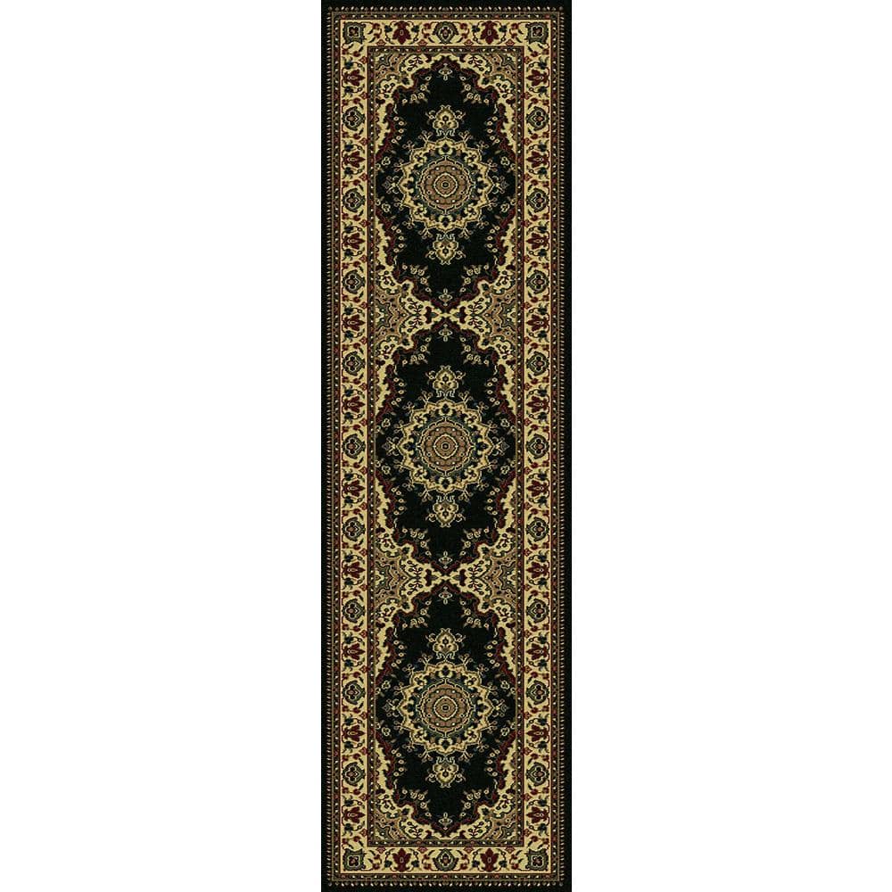 Castello Black 2 ft. x 7 ft. Traditional Oriental Medallion Area Rug