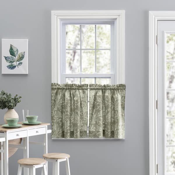 Ellis Curtain Lexington Leaf 56 in. W x 24 in. L Cotton/Polyester Light Filtering Tailored Tier Pair in Sage