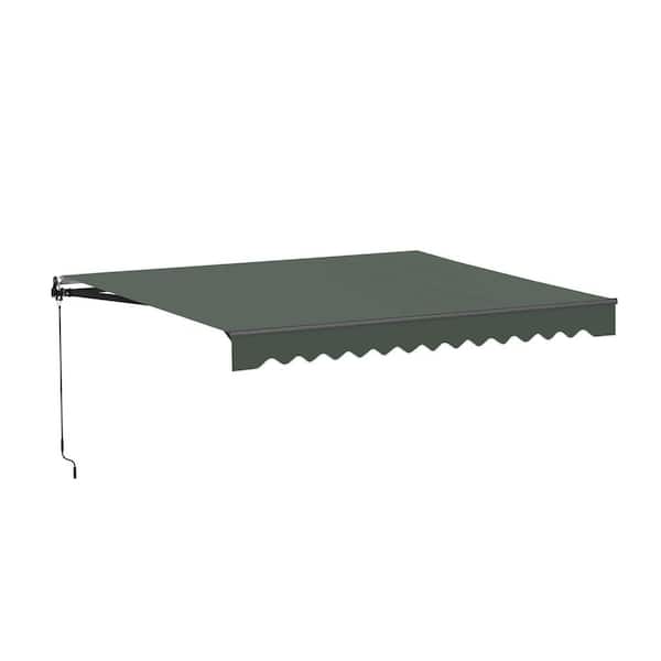 13 ft. Caribbean Polyester Retractable Patio Awning 10 ft. Projection in Forest Green Black Frame