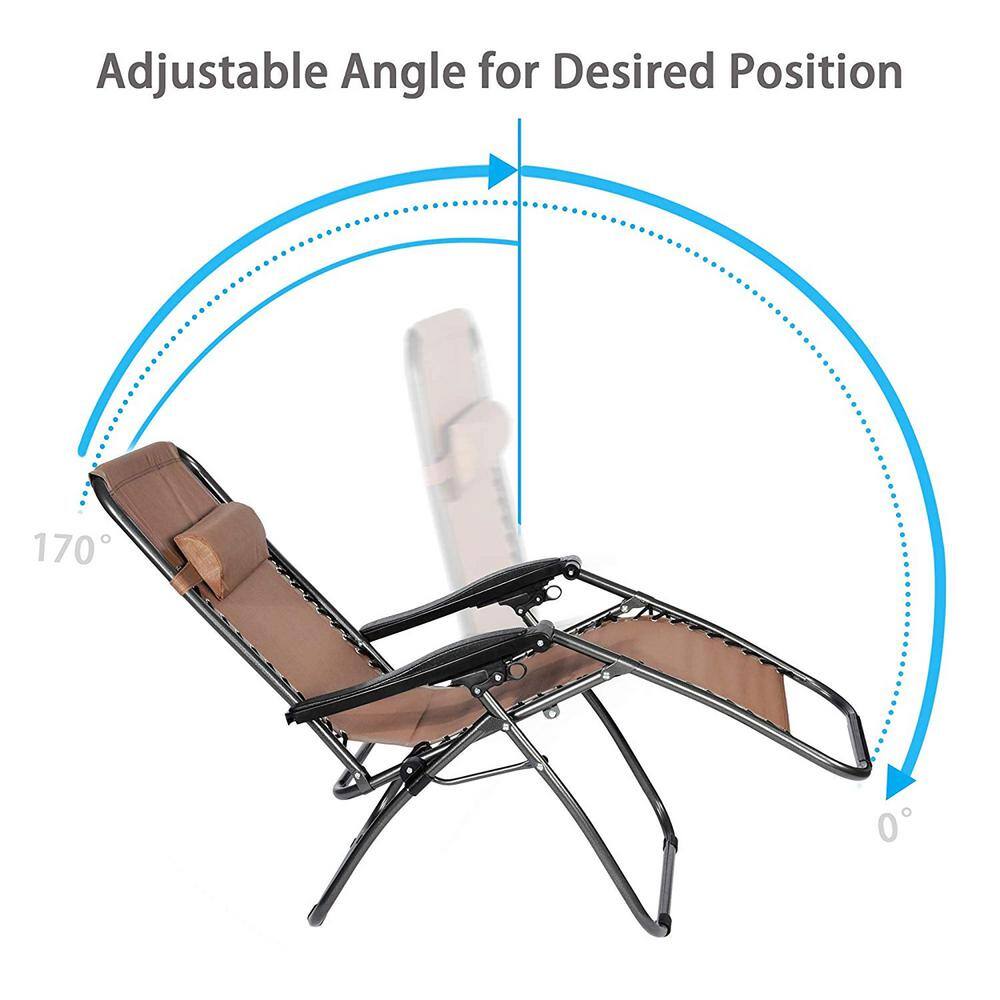 Brown and Black Stainless Steel Zero Gravity Outdoor Chaise Lounge with Cushions