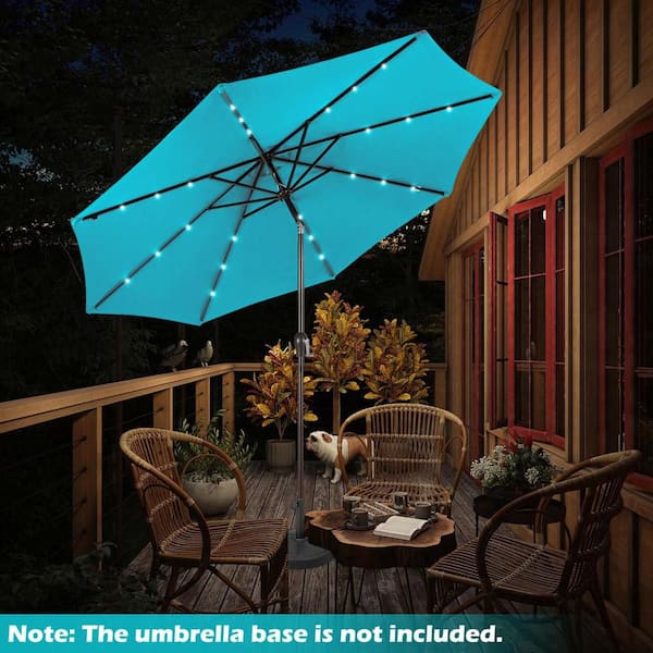 10 ft. Iron Market Solar Patio Umbrella LED Tilt with Crank Outdoor in Turquoise