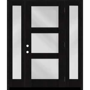 Regency 64 in. x 80 in. Modern 3 Lite Equal Clear Glass LHOS Onyx Mahogany Fiberglass Prehung Front Door w/Dbl 12 in. SL