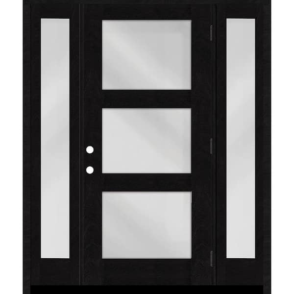 Regency 64 in. x 80 in. Modern 3-Lite Equal Clear Glass LHOS Onyx Mahogany Fiberglass Prehung Front Door w/Dbl 12 in. SL