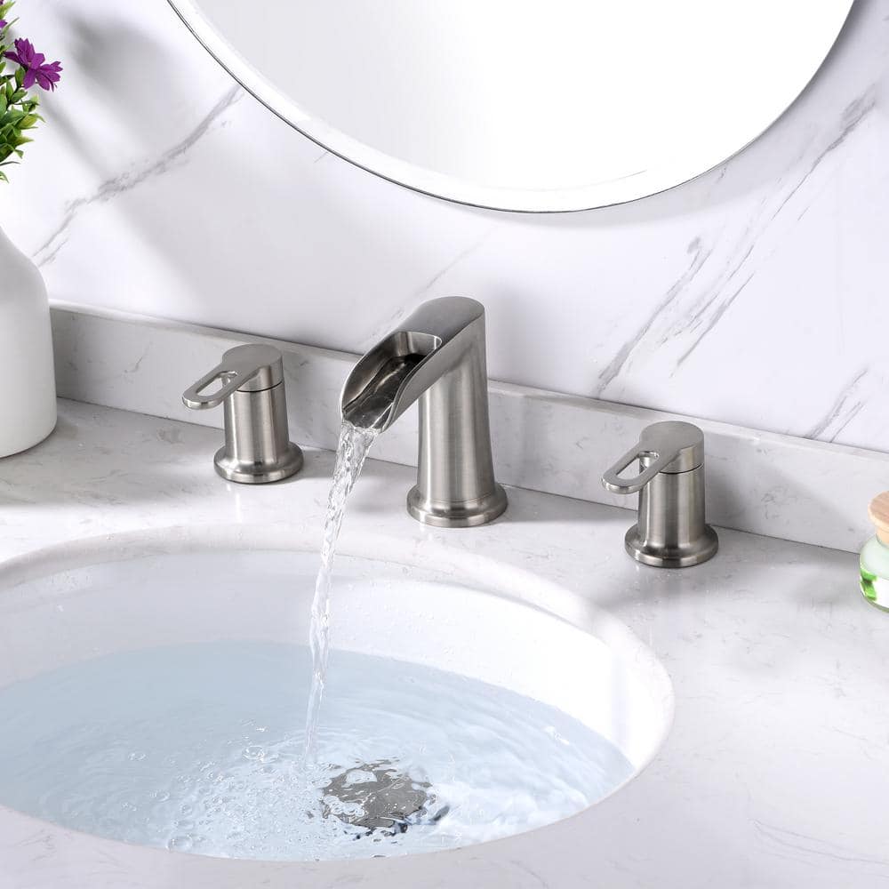 Brushed Nickel Modern Waterfall Widespread Bathroom Faucet