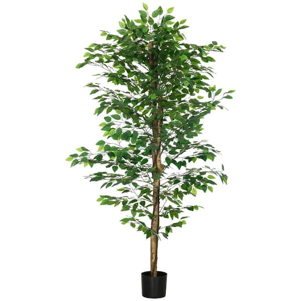 HOMCOM 6 ft. Artificial Ficus with Pot, Indoor Outdoor Fake Plant for Home Office Living Room Decor