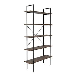 69 in. Black 5-Shelf Ladder Bookcase Leaning Shelves