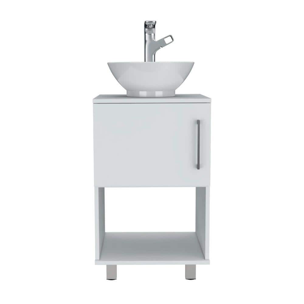 17.71 in. Freestanding Single Sink Bath Vanity in White with White Vessel S