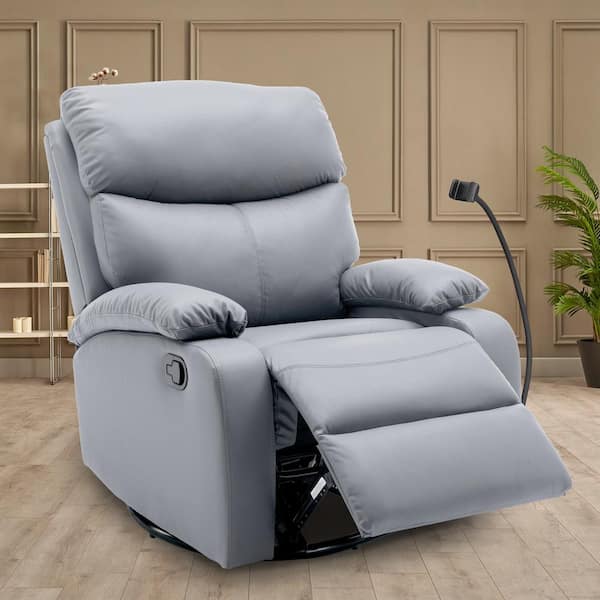 Chizzyseat Everglade 30.2 in. W Technical Leather Upholstered Swivel and Rocking Manual Recliner in Light Gray