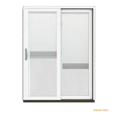 Jeld Wen 60 In X 80 W 2500 Contemporary White Clad Wood Right Hand Full Lite Sliding Patio Door Paint Interior Jw2201 01342 The Home Depot Full Lite Sliding Patio Door W, Sliding Glass Door With Blinds 60 X 80