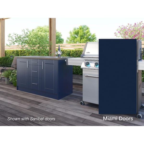 Miami Sapphire Blue 14-Piece 55.25 in. x 34.5 in. x 25.5 in. Outdoor Kitchen Cabinet Island Set
