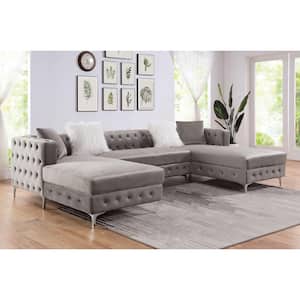 Persi 126.5 in. W 4-Piece Fabric Sectional Sofa in Gray