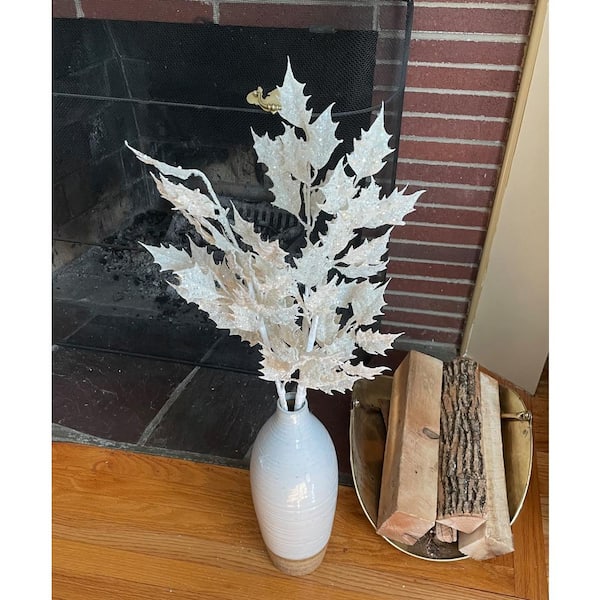 Worth Imports 34 in. White Glitter Artificial Holly Leaf Spray (Set of 6)