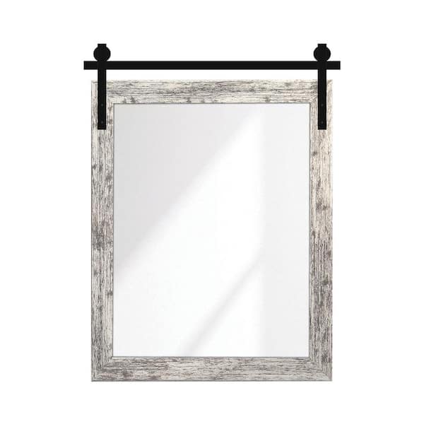 BrandtWorks 34 in. W x 41 in. H Gray and White Rectangle Barn Door Framed Mirror