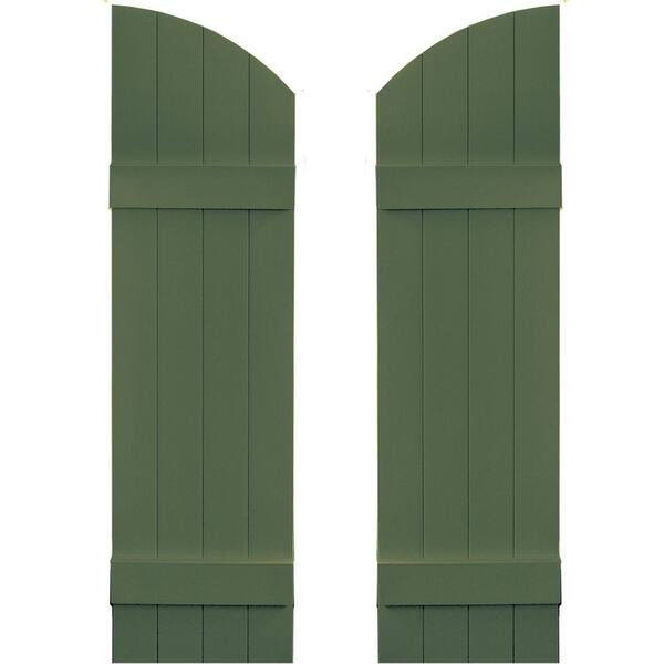 Builders Edge 14 in. x 45 in. Board-N-Batten Shutters Pair, 4 Boards Joined with Arch Top #283 Moss