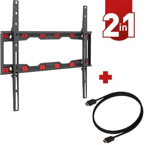Barkan 19" to 60" Fixed No Stud Flat / Curved TV Wall Mount for Drywall + 6ft HDMI Cable, Black, No Drill