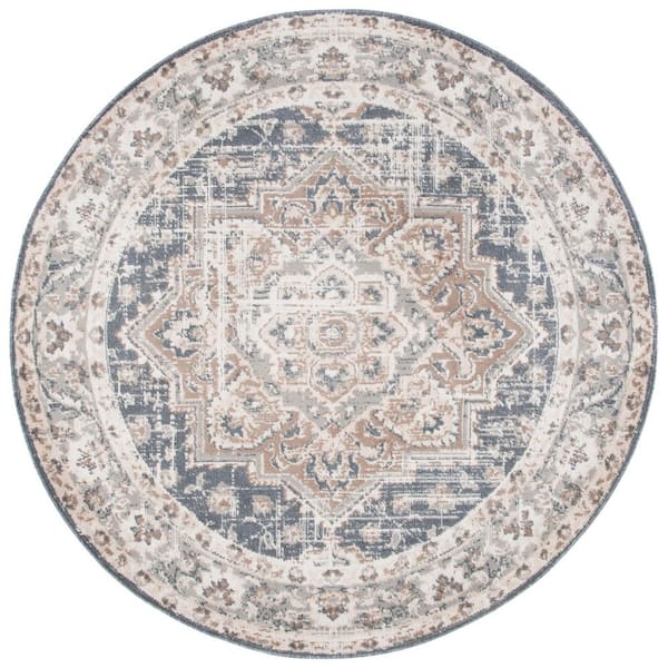 Pyramid 4 ft. x 4 ft. Ivory/Beige Ornate Border Round Area Rug