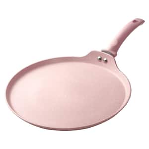 10 in. Aluminum Nonstick Eco-Friendly Granite Coating Crepe Pan in Pink Induction Compatible with Stay Cool Handle