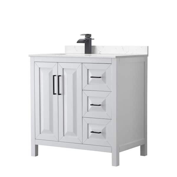 Wyndham Collection Daria 36 in. W x 22 in. D x 35.75 in. H Single Bath Vanity in White with Carrara Cultured Marble Top