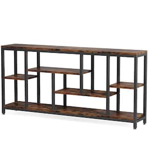 Turrella 70.9 in. Brown 35.8 in. Height Rectangle Wood Console, Sofa Extra Long Behind Couch Table with 3 Shelf