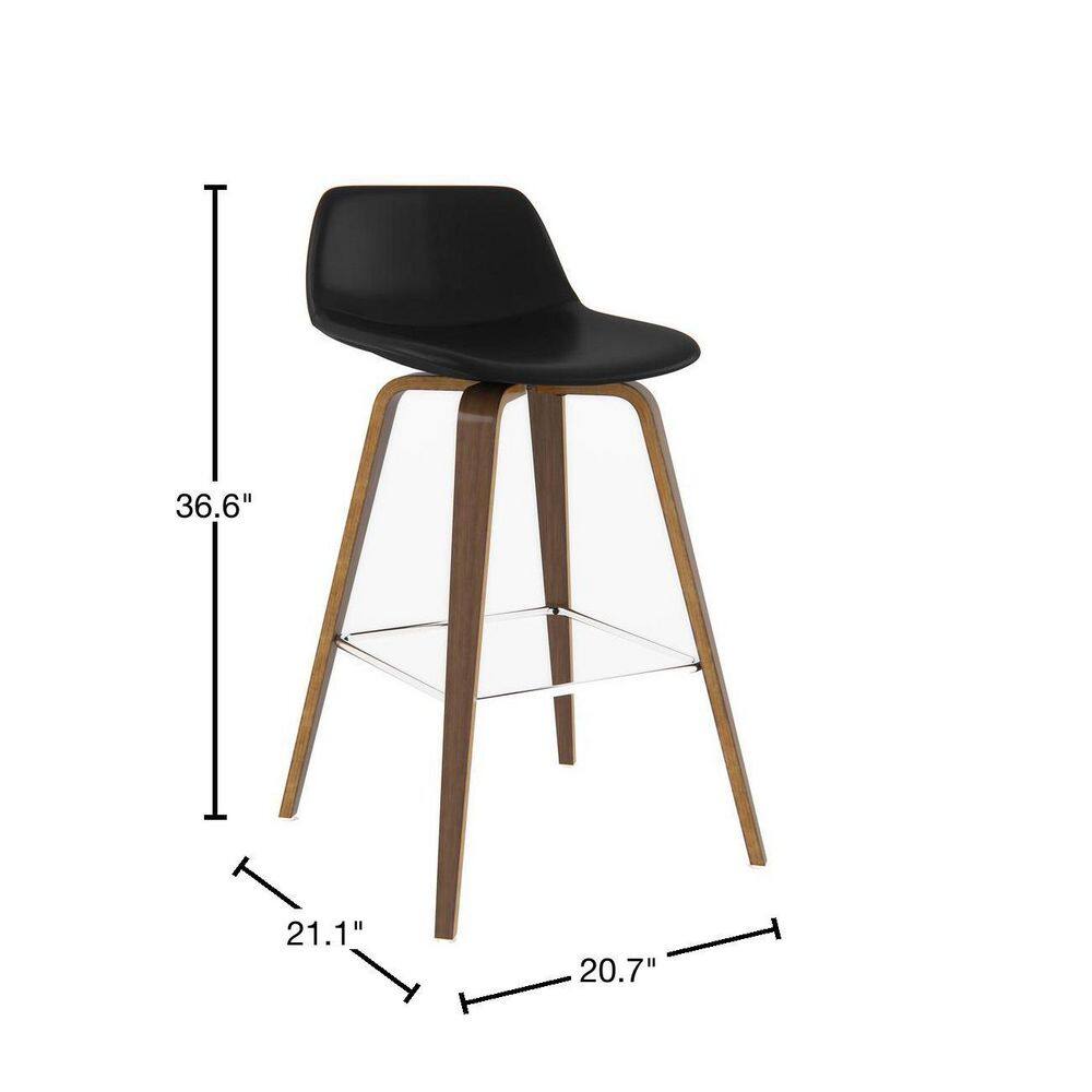 Mid-Century Modern Bentwood Counter Stool in Black Leather