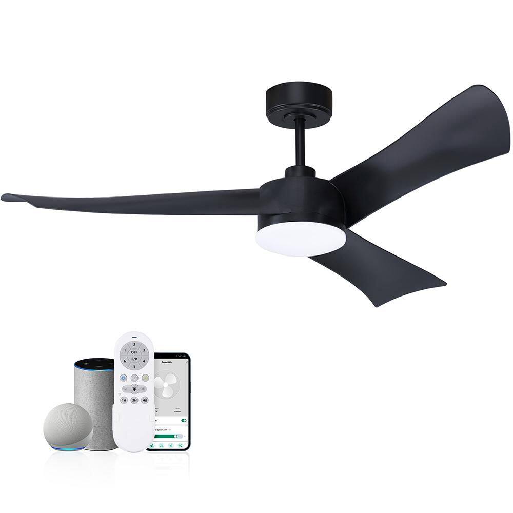 54 in. Smart Outdoor Indoor Black Ceiling Fans wiht Lights and Remote, WIFI