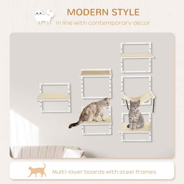 PawHut 6-Pieces Cat Wall Shelves, Pet Wall-mounted Climbing Shelf Set with  Ladders, Scratching Posts, Jumping Platforms, Oak D30-638V00AK - The Home  Depot