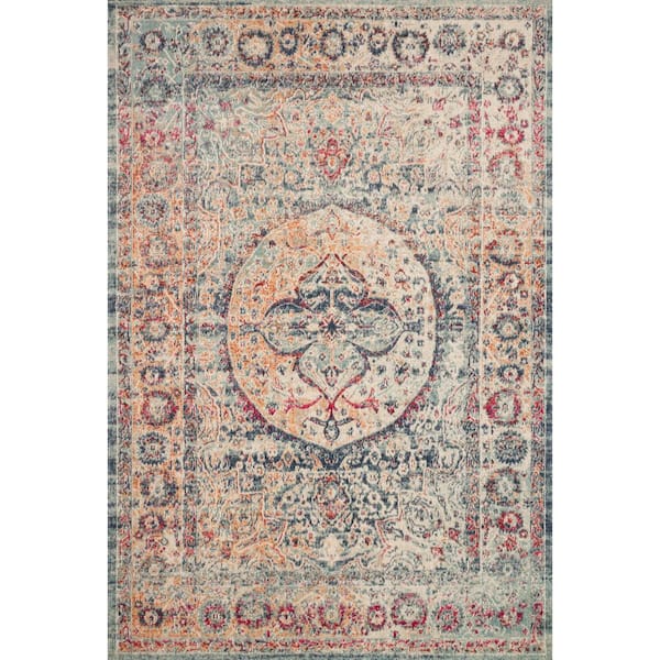 LOLOI II Nour Blue/Multi 2 ft. 7 in. x 10 ft. Transitional Polypropylene Runner Rug