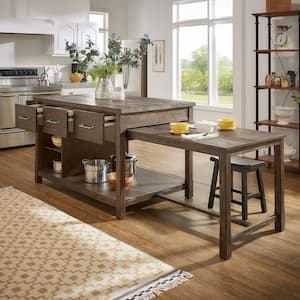 Brown Reclaimed Style Extendable Kitchen Island