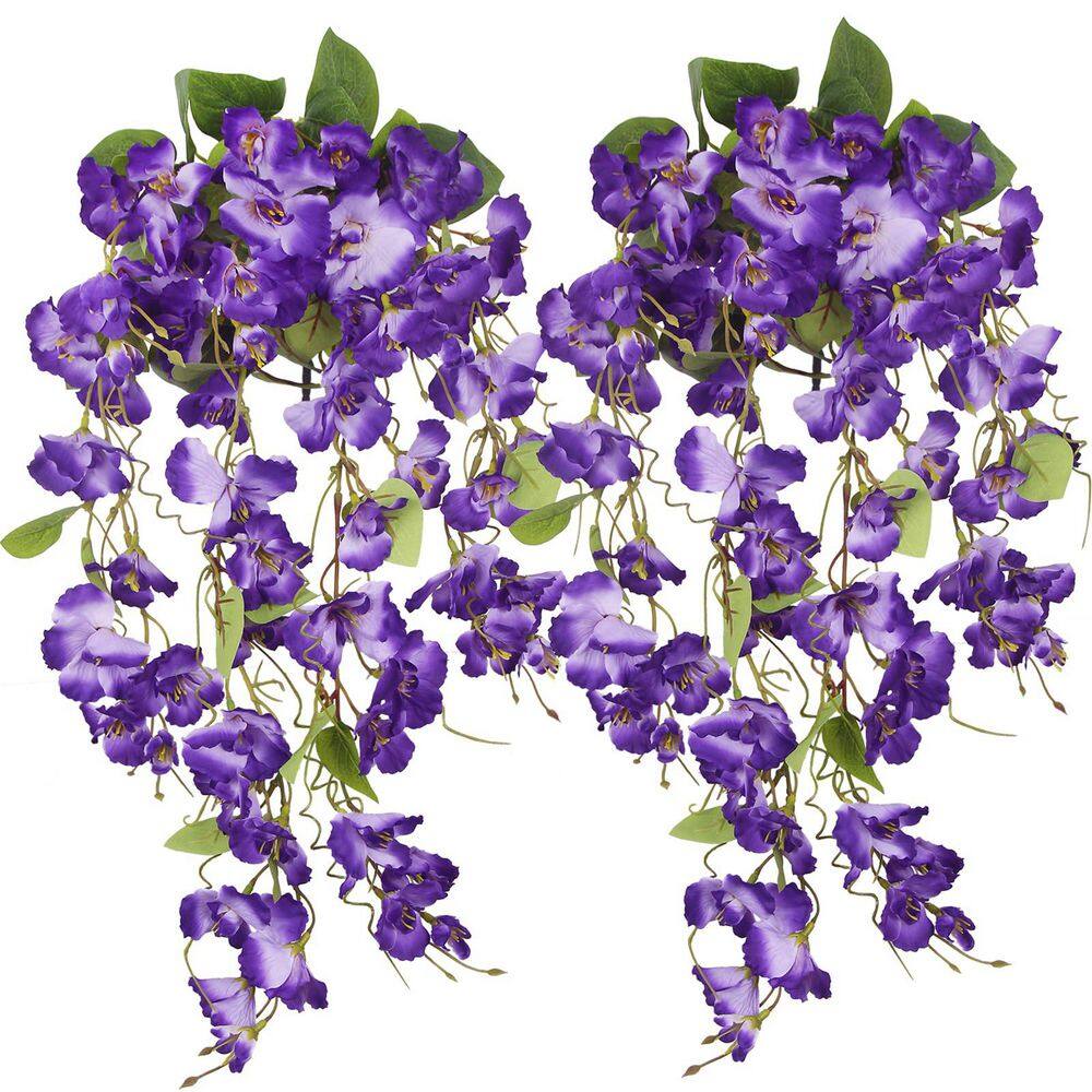 15.74 in. 2-Piece Purple Artificial Hibiscus Vine UV Resistant