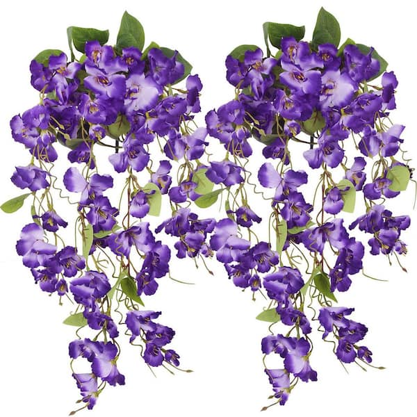 15.74 in. 2-Piece Purple Artificial Hibiscus Vine UV Resistant
