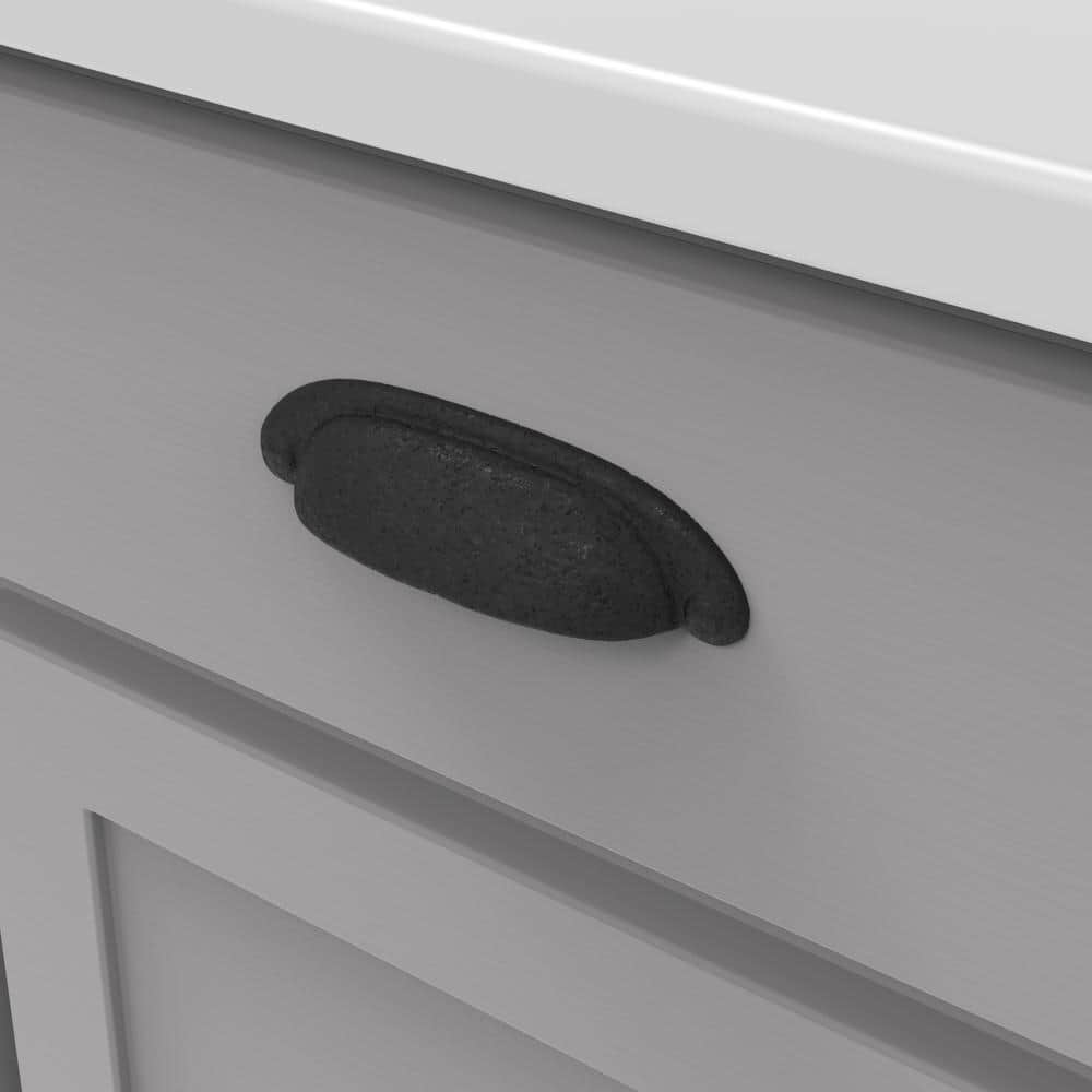 Rustic Black Iron Cup Cabinet Pull with Mounting Hardware