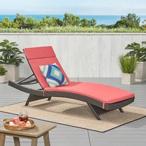 Salem Brown Plastic Outdoor Chaise Lounge with Red Cushions
