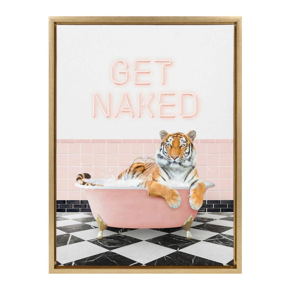 Kate & Laurel All Things Decor 18"x24" Sylvie Tiger Get Naked Retro Pink Bath Wall Art by Amy Peterson Art Studio Bright Gold