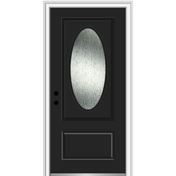 MMI Door 36 in. x 80 in. Right-Hand/Inswing Rain Glass Black Fiberglass Prehung Front Door on 4-9/16 in. Frame