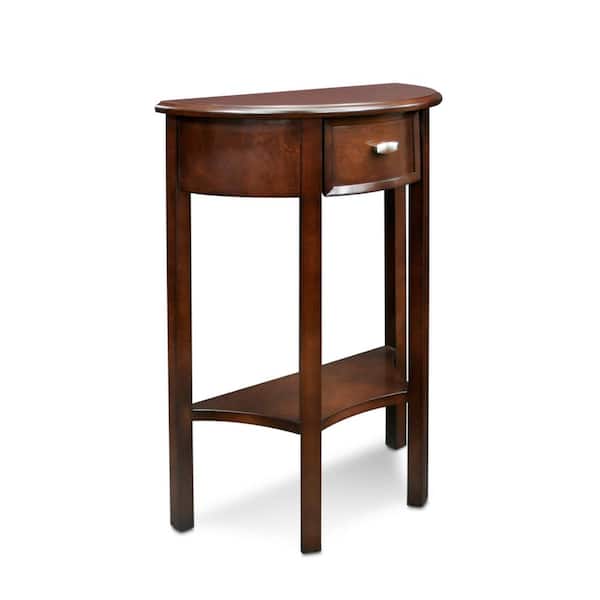 Leick Home Assembled 19 in. W x 10 in. D 1-Drawer Chocolate Cherry Wood Demilune Hall Half-Circle Stand with-Shelf