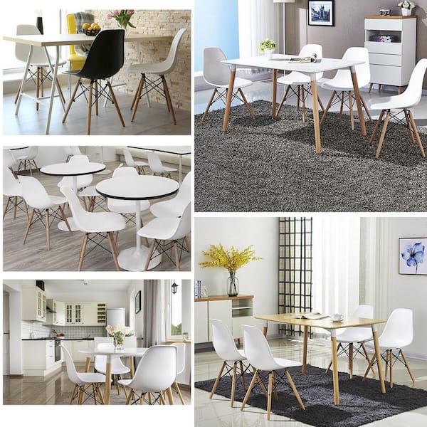 FORCLOVER White PP Dining Side Chair with Wooden Legs (Set of 2