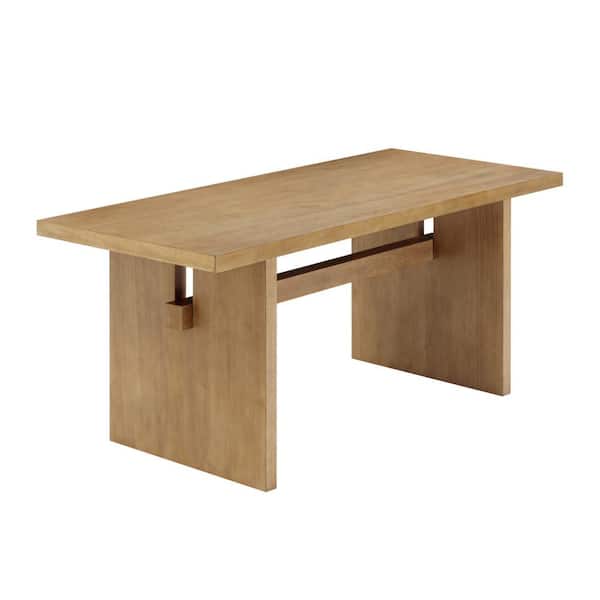 Briggs Modern Light Brown MDF with Wood Veneer 70 in. Sled Base Dining Table, 6-Seater Kitchen Table, Solid Wood Legs