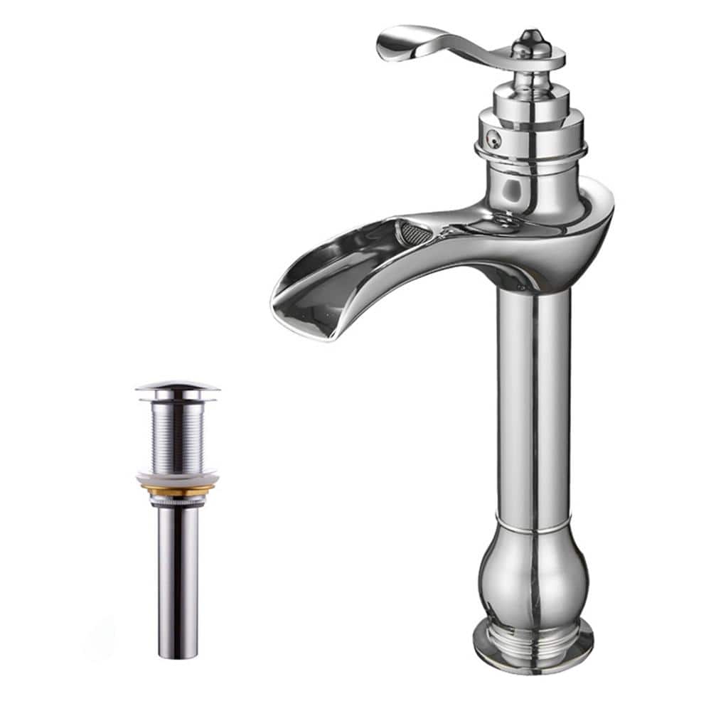Waterfall Single Hole Single Handle Bathroom Vessel Sink Faucet with Drain 
