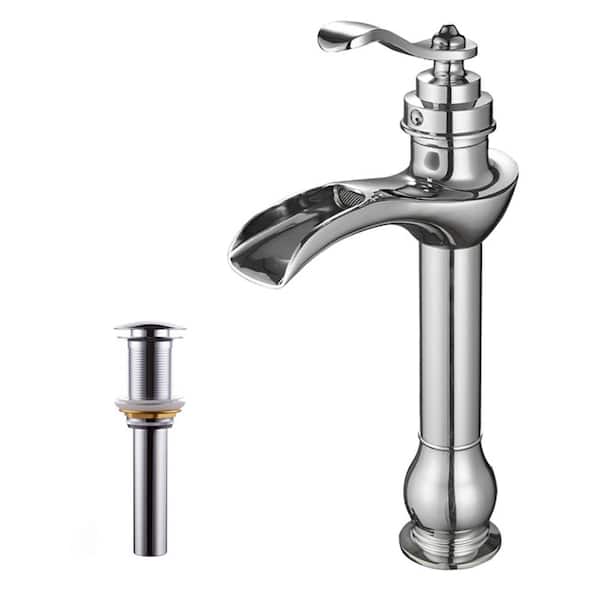 Unbranded Waterfall Single Hole Single Handle Bathroom Vessel Sink Faucet with Drain Assembly in Polished Chrome