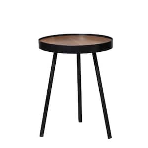 Lansan 17.875 in. Wood Grain and Weathered Black Round End Table