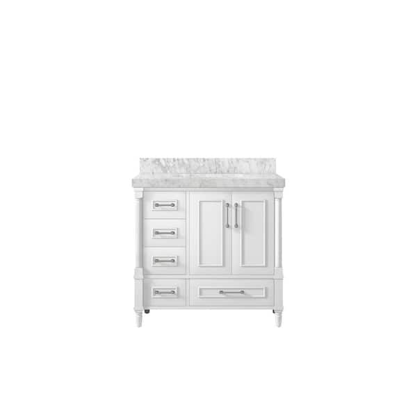 Willow Collections Hudson 36 in. W x 22 in. D x 36 in. H Single Sink Bath Vanity Center in White with 2 in. Carrara Marble Top