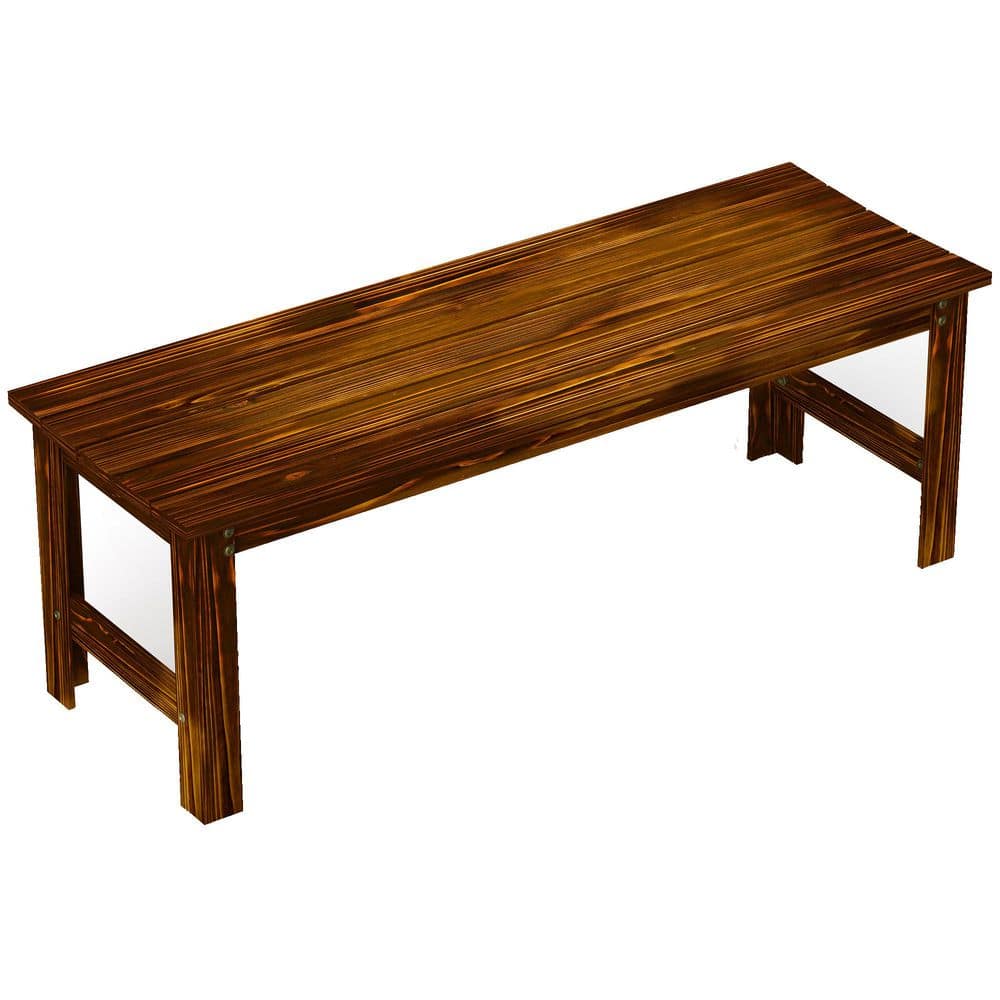 2-Seat Carbonized Wood Garden Bench, Patio Bench Outdoor Bench with Slatted