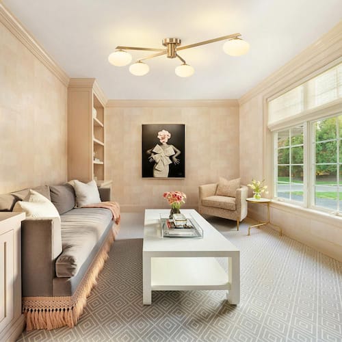 37 In. 4-Light Copper Industrial Semi-Flush Mount Modern Sputnik Close to Ceiling Light Fixture Mid Century Chandelier Home