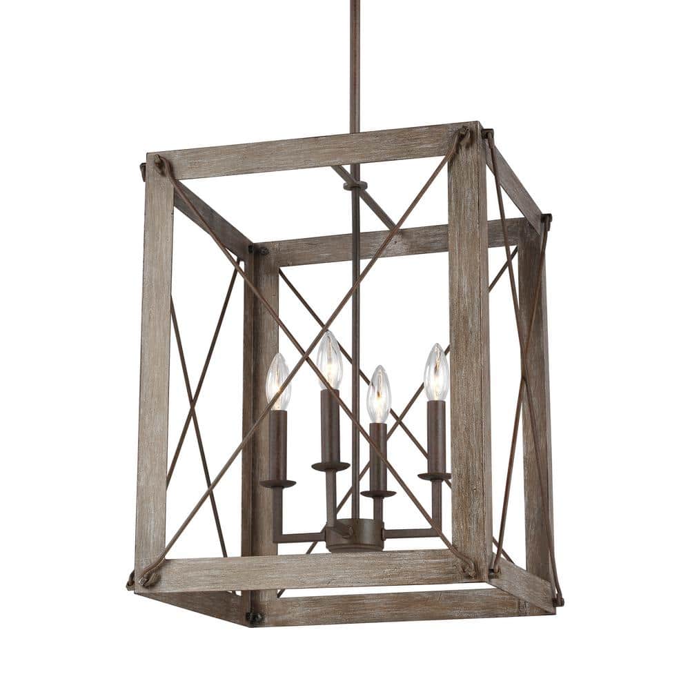 Thornwood Washed Pine and Weathered Iron 4-Light Indoor/Outdoor Pendant