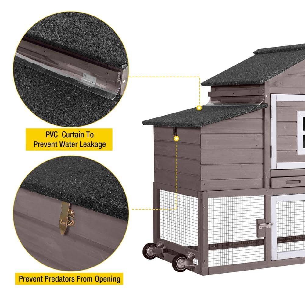 Gray and White Wooden Mobile Chicken Coop with Run