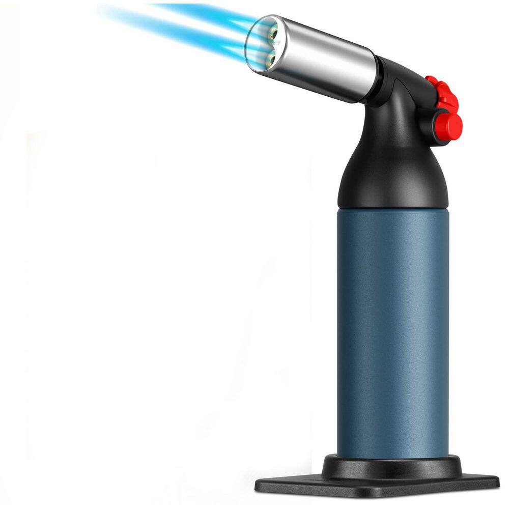 Metal Nylon Blue Dual Flame Kitchen Torch with Adjustable Windproof Flame and 20g Refillable Tank for Cooking BBQ